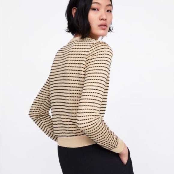 Zara Knit Sweater Metallic Thread Beige - Picture 2 of 3